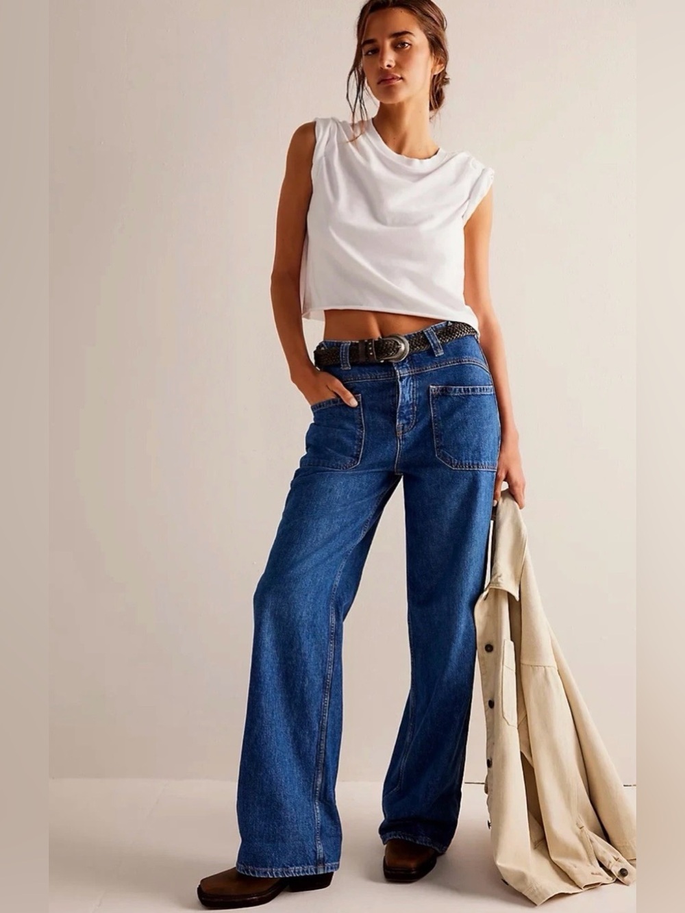 Free People We The Free Palmer Cuffed Jeans Tunnel Vision Baggy NWT Sz 33 $128